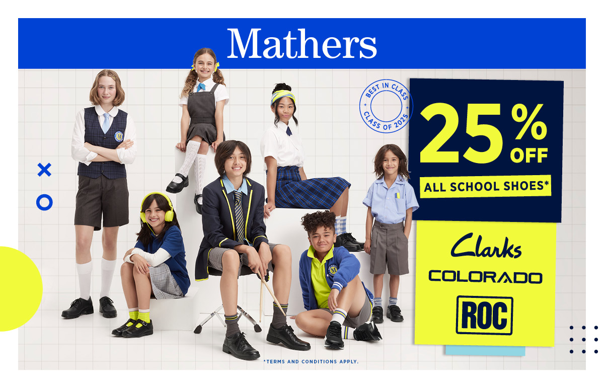 25% Off All School Shoes at Mathers!